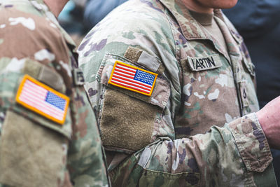 Flag of united states marine corps, usa or us army, on a soldiers uniform, ready for war, nato