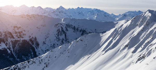 Scenic view of snowcapped mountains against sky