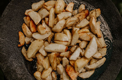 High angle view of food in plate