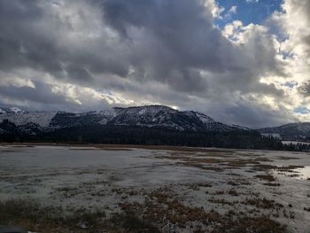 Scenic view of snowcapped mountains against sky