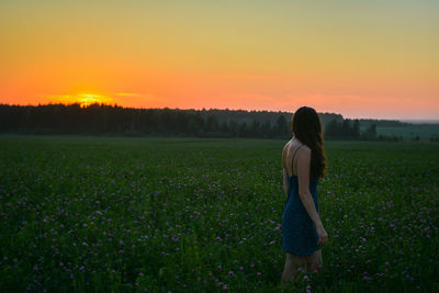 Rear view of woman in field