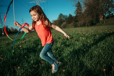 Woman smiling on field