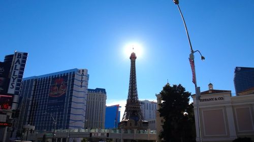 Low angle view of building against blue sky