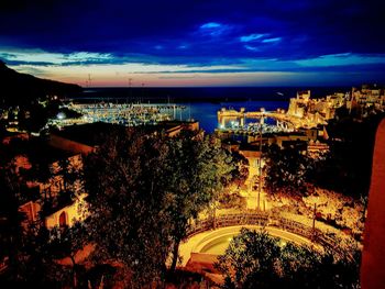 View of illuminated city at night