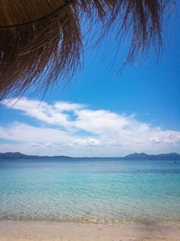 Scenic view of sea against blue sky