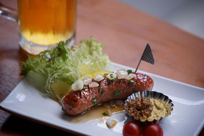 Close-up of food in plate on table