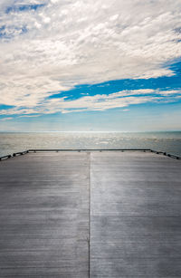 Dusk,  an empty concrete pier, view over the water. a tranquil scene, big sky at blue hour.