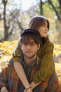 Portrait of a young couple in a park