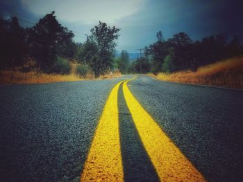 Empty road along trees