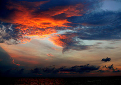 Scenic view of dramatic sky over sea during sunset