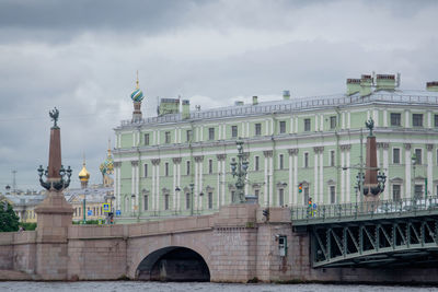 Buildings against cloudy sky