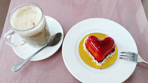 High angle view of breakfast served on table