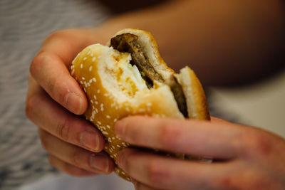 Close-up of hand holding burger