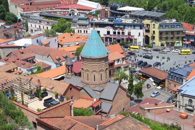 High angle view of buildings in city