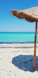 Scenic view of beach against clear blue sky