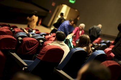 Rear view of people sitting in row