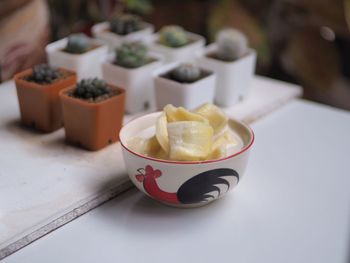 High angle view of breakfast on table