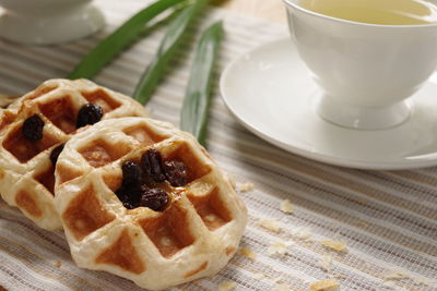 Close-up of coffee served on table