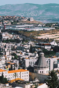 High angle view of buildings in city