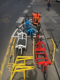 High angle view of bicycle on road