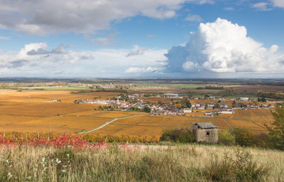 Landscape of burgundy in autumn between vosne-romanée and nuits-saint-georges in côte d'or