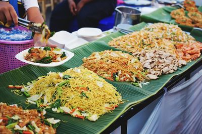 Close-up of served food on table