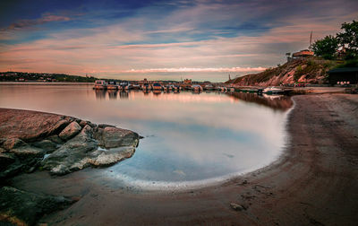 Scenic view of lake against sky during sunset