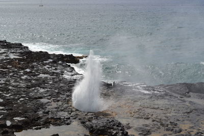 Waves splashing on rocks