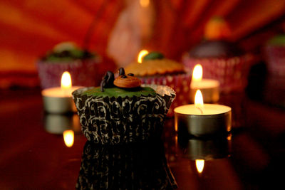 Close-up of illuminated candles