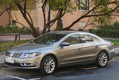 Vintage car on road in city