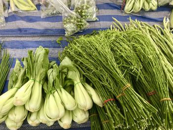 High angle view of vegetables for sale at market stall