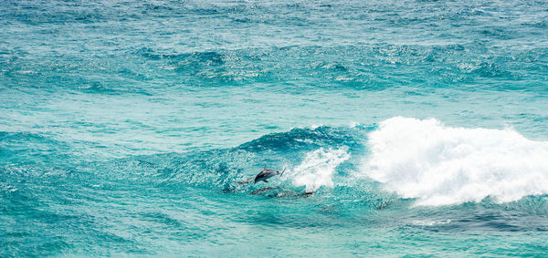 Sea waves splashing on swimming underwater