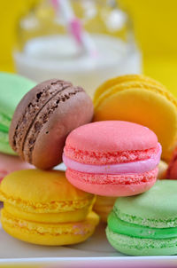 Close-up of colorful macaroons