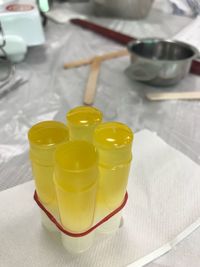 High angle view of drink on table