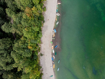 High angle view of boats on lakeside