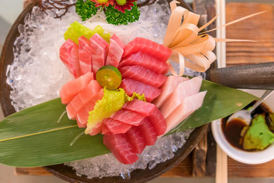 Salmon raw sashimi sushi on plate, japanese food.