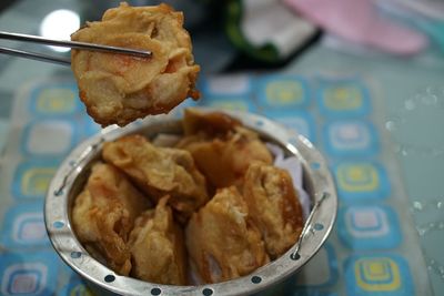 High angle view of breakfast on table