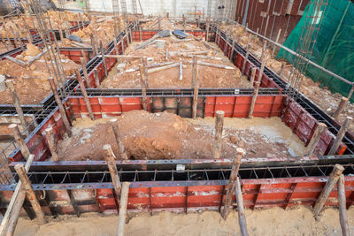 High angle view of meat in construction