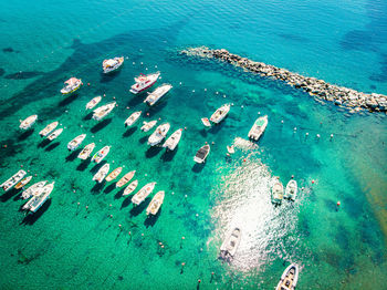 High angle view of sailboat on sea shore