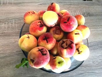 High angle view of apples on table