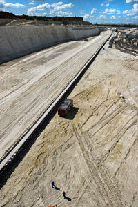 High angle view of conveyor belt at mining industry