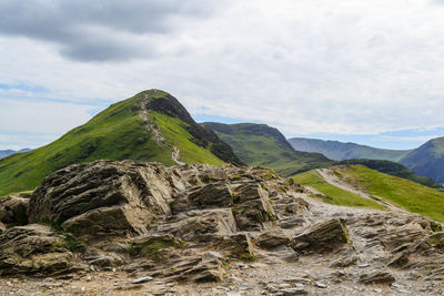 Hiking trail up catbells in the lake district national park