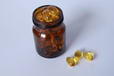 High angle view of drink in glass jar on table