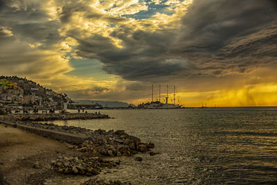 Scenic view of sea against sky during sunset