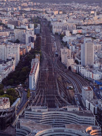 High angle view of buildings in city