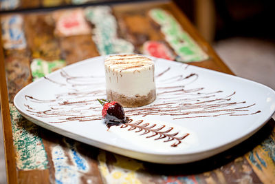 Close-up of cake in plate on table