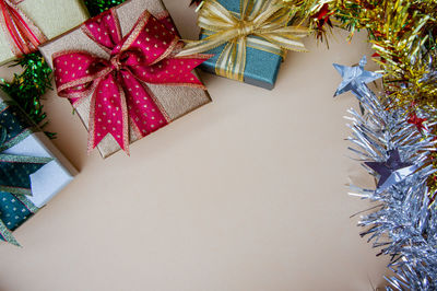 Low angle view of christmas decoration in box