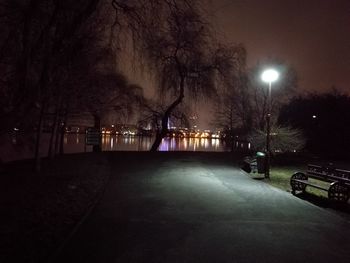 Illuminated road at night