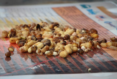 Close-up of peanuts on table