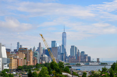 The word trade center in lower manhattan, new york city is seen from a distance.